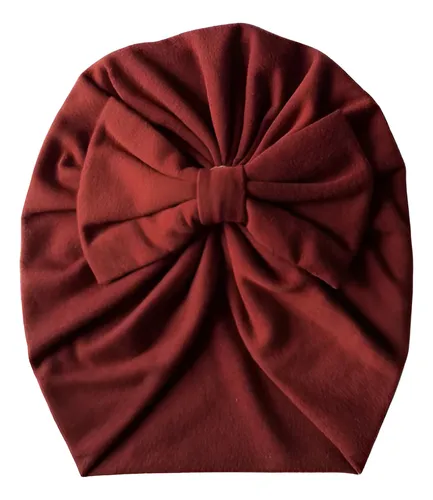 Gorro De Bebe Turbante Algodon Bordó 0 A 6 Meses Liso