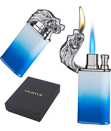 Encendedor Antorcha Mágico Dragón Doble Llama Azul Degradado