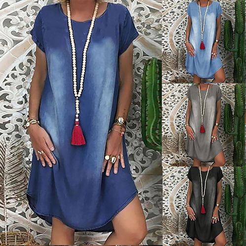 Vestido De Jean Sintético Casual De Talla Grande For Mujer