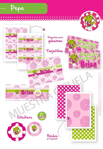 Kit Sapita Pepa Rosa/verde Envoltorios Candy Invitación Y +