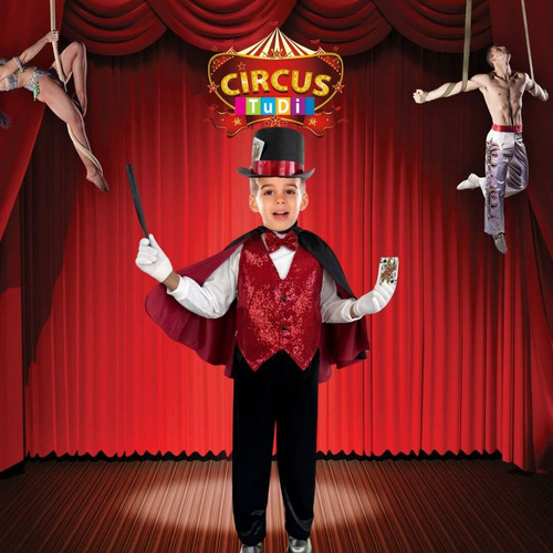 Disfraz De Mago - Traje Capa Varita Mágica - Disfraces Magia Negro - Rojo 6 Años