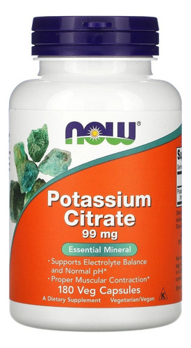 Now Foods Citrato De Potasio Potassium 99 Mg 180 Vegcaps Sfn Sabor Sin sabor