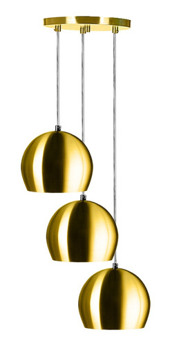 Lustre Pendente Aluminio Bola Triplo 15cm Dourado