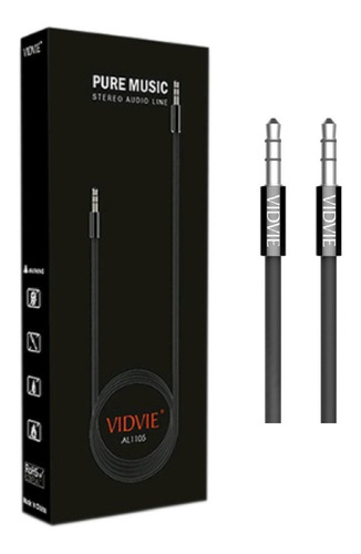 Cable Auxiliar Plug 3,5mm Vidvie Al1105 Sonido Stereo 1.5 Mt