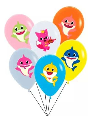 Globos Bombas  Estampado Baby Shark  X6unidades