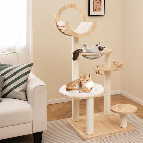 Árbol Para Gatos De Madera Maciza 4 En 1 Con Rascador