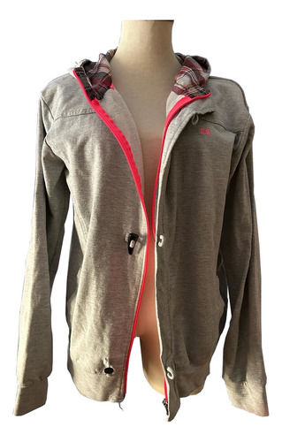 Campera Gris Melange Combinada Con Capucha Escocesa Inkpone