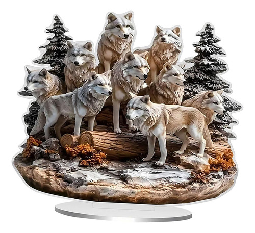 Pack 2d Wolf Pack Acrílico Placa Decorativa Animal Con Base