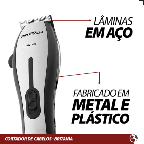 Cortador De Cabelo 127v Kit 9 Acessórios 14w Inox Cor Prata