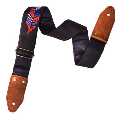 Mezclilla Bordado Pluma Tahalí Strap Kidam P/guitarra O Bajo Color Diseño Mezclilla Negro bordado pluma