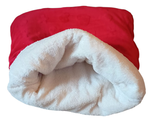 Cama Cueva Bolsa De Dormir Gatos Perros Reversible Calurosa Rojo Corazones
