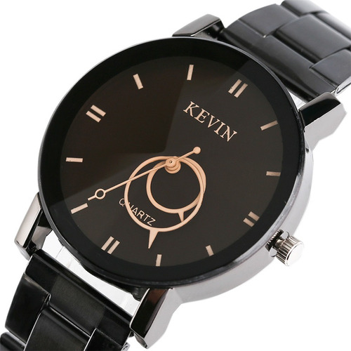 Reloj Acero Negro Marca Kevin Hombre Mujer Aros Caballero