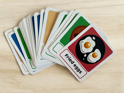 Tarjetas De Aprendizaje De Vocabulario De Comida En Inglés 45 Pzas | Tamaño: 18x22 Cm | Tarjetas Educativas En Inglés Teach Play| Flash Cards Restaurant