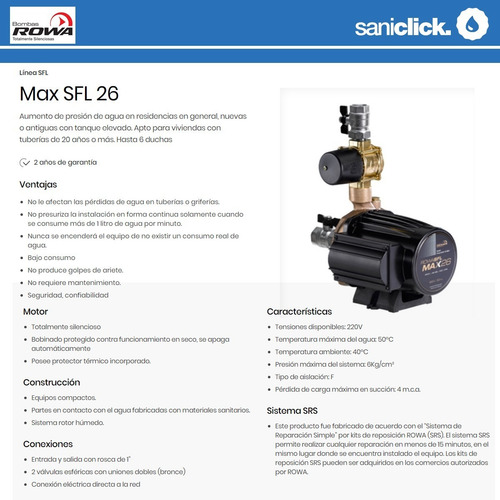 Bomba Presurizadora Rowa Max Sfl 26