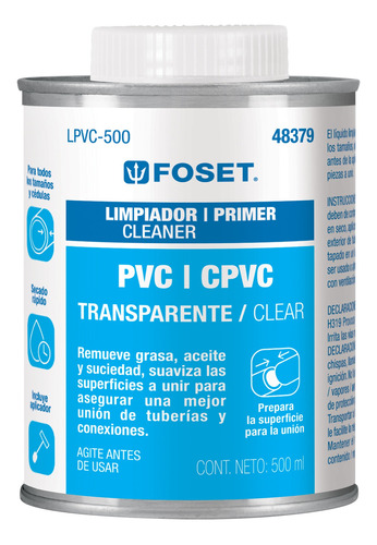 Limpiador Para Pvc Y Cpvc En Lata, 500ml, Foset 48379