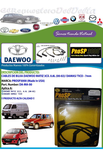  Cables Bujia Daewoo Matiz 0.8l 3cil Damas Tico - 7mm