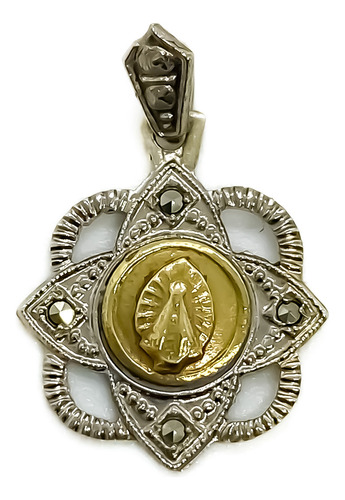 Dije Virgen De Luján Plata Y Oro Con Marquesitas 
