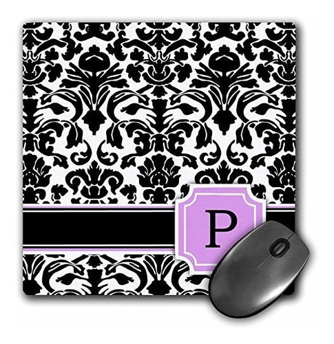 Mouse Pad Personalizado Letra P Damasco Rosa Negro Blanco