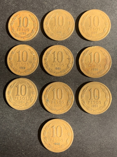 Lote 10 Pesos Chilenos 80s Ángel De La Libertad (Usado)