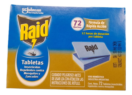 Raid Electrico Tabletas Mosquitos Y Zancudos Recarga 72un