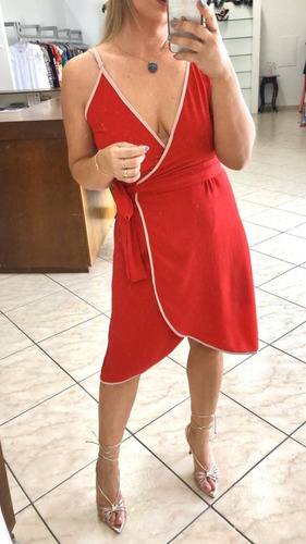 Vestido Midi Transpassado Bicolor Crepe Updress Vermelho