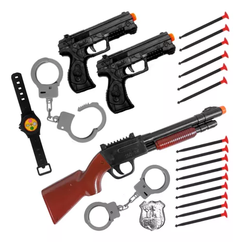 Kit 2 Arminha Policial de Brinquedo Lançador com Dardos do Tipo nerf