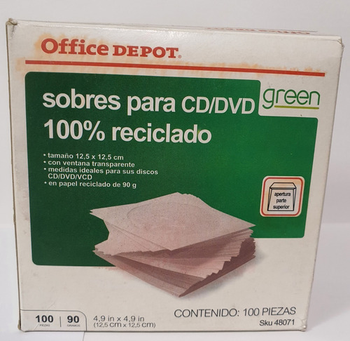 Office Depot Sobres Para Cd/dvd 100% Reciclado 100 Pzs Green | MercadoLibre