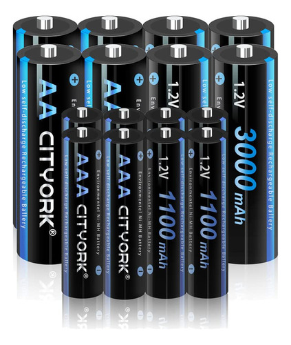 Cityork Paquete De 8 Pilas Aa 3000 Mah Y 8 Unidades Aa1100 M