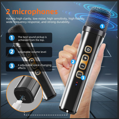 Máquina De Karaoke Portátil Bluetooth 2 Micrófonos