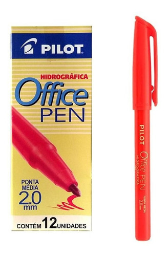 Caneta Hidrográfica Office Pen 2.0 Pilot C/12 Cor Vermelho