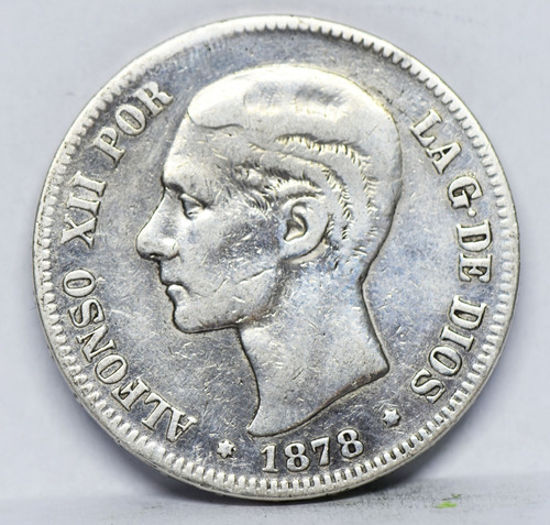 Moneda De Colección España 5 Pesetas 1878 Plata Maciza 