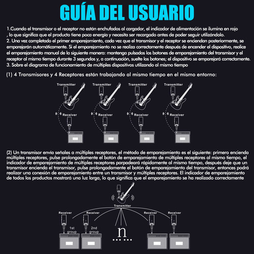 2.4g Inalámbrico Recargable Guitarra Transmisor Receptor Set