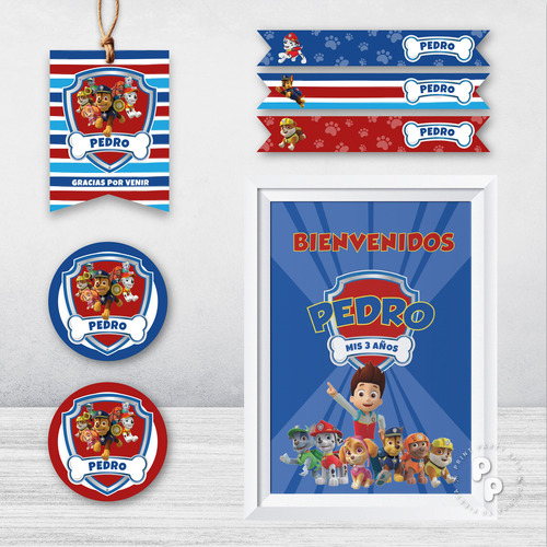Kit Imprimible Cumpleaños Paw Patrol Azul Personalizado