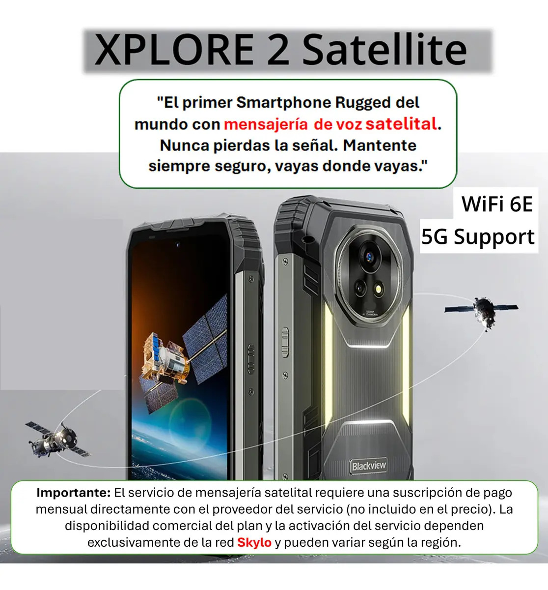 Blackview Xplore 2 - Celular Satelital Skylo | Android 15 Rugged 5g | 20.000mah | 12gb+256gb | Esim