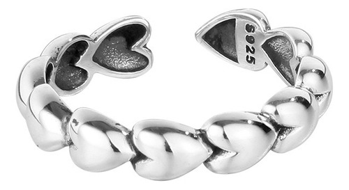 Anillo Ajustable Cadena De Corazones Plata S925 Moda Mujer
