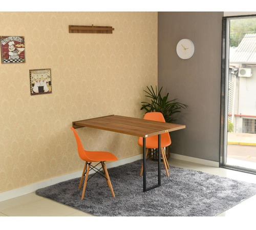 Kit De Mesa Retrátil 120 X 75 Noronha + 2 Cadeiras Eiffel Cor Laranja