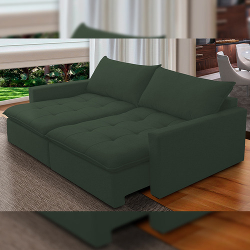 Sofá Cama Retrátil Reclinável Sala 208cm Lari Veludo Verde