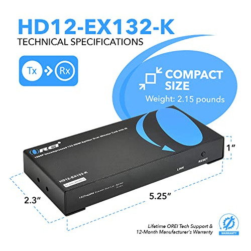 Extensor Hdmi Orei 1x2 Sobre Cable Único Cat6/7, Incluido