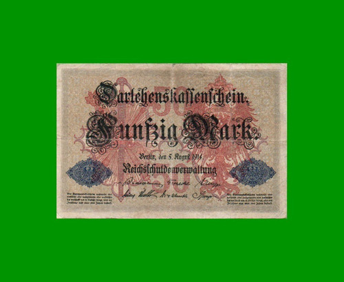 Billete Alemania 50 Marcos, Pick 49b, Año 1914, Estado B+ .-