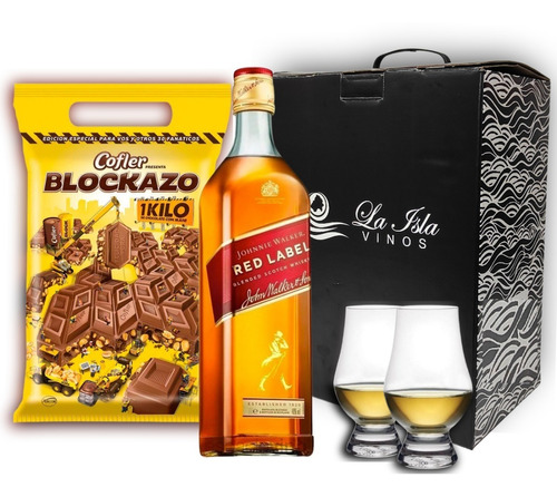 Whisky Johnnie Walker Red Box Regalo + Copas Y Chocolate