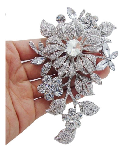 Broche De Plata Con Incrustaciones De Circonitas Y Diamantes