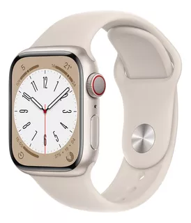 Apple Watch Series 8 GPS + Celular - Caja de aluminio color blanco estelar 41 mm - Correa deportiva color blanco estelar - Patrón