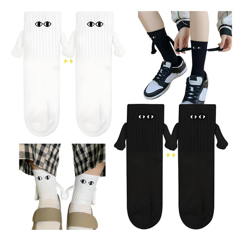 Calcetas Con Manitas Imán 4 Pares Divertidas Parejas Largas Blanco Y Negro Calceta De Manitas Con Imanes Unitalla