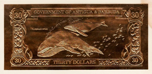 Eb+ Antigua Y Barbuda 30 Dollars (humpback Whale) En Oro