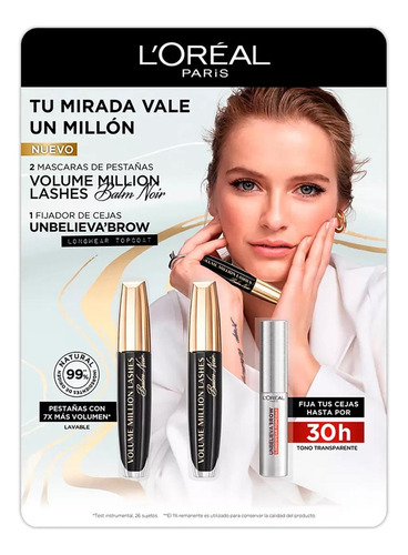 2 Mascaras Pestañas Volume Million Balm Noir + Fijador Cejas Color Negro