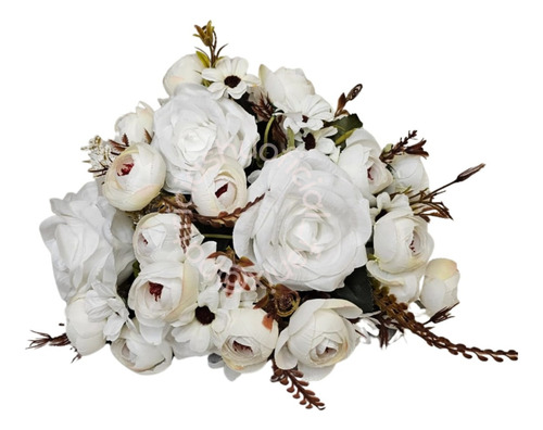 Buque E Arranjo De Rosas Branco Leite Artificial Com Camélia