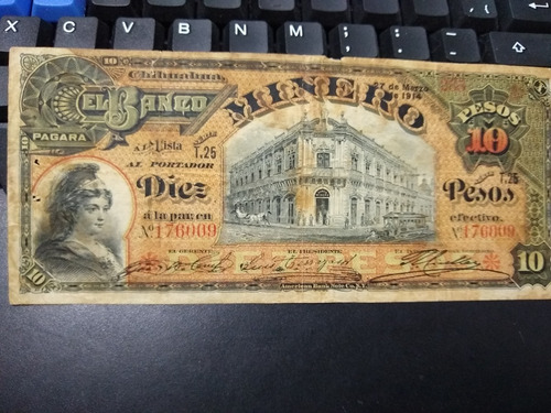 Billete De 10 Pesos Banco Minero De Chihuahua 