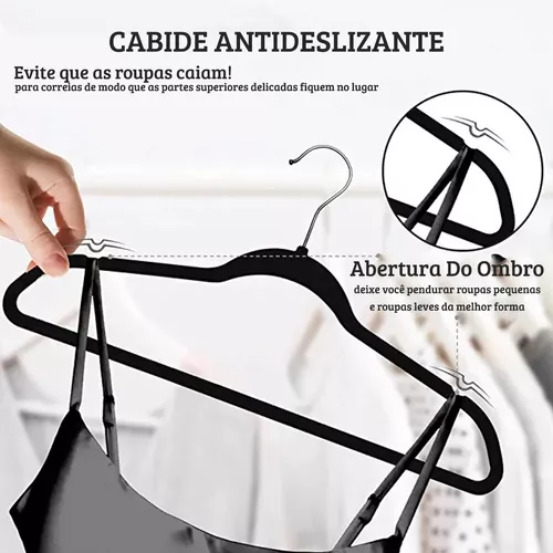 50 Cabides Veludo Cinza Slim Ultra Finos Antideslizante no Shoptime