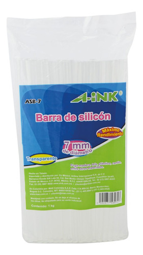 1kg Barra Silicon A-ink 7mm Transparente Pegamento