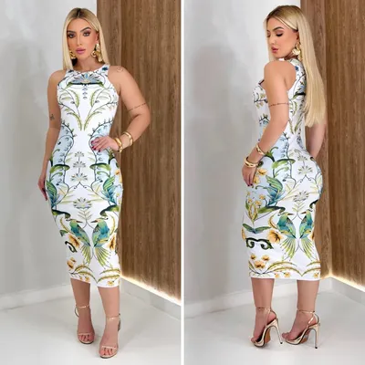 Vestido Feminino Midi Elegante Casual Jardim Encantado Estampado Único 36-42